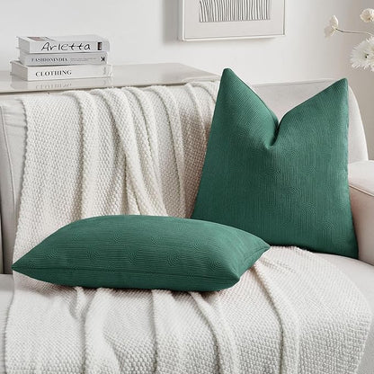 FUTEI Teal Chenille Decorative Throw Pillow Covers 18x18 Inch Set of 2,Soft Cozy Striped Geometric Patterns Cushion Cases,Modern Home Decor for Couch Bed Living Room