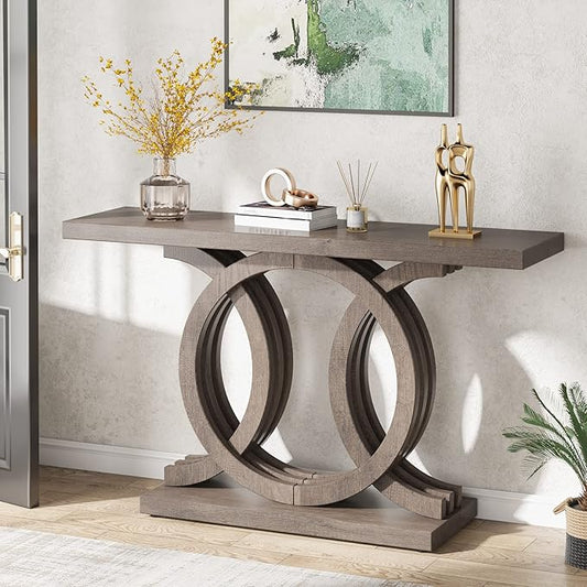 Tribesigns 55 inches Console Table with Unique Base, Vintage Wooden Entryway Sofa Table, Unique Long Accent Hallway Table for Decoration and Organization (Brown)