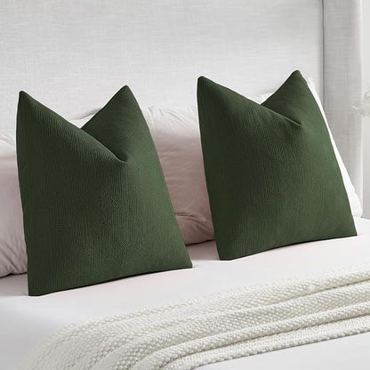 FUTEI Christmas Dark Green Chenille Decorative Throw Pillow Covers 22x22 Inch Set of 2,Soft Cozy Striped Geometric Patterns Cushion Cases,Modern Home Decor for Couch Bed Living Room