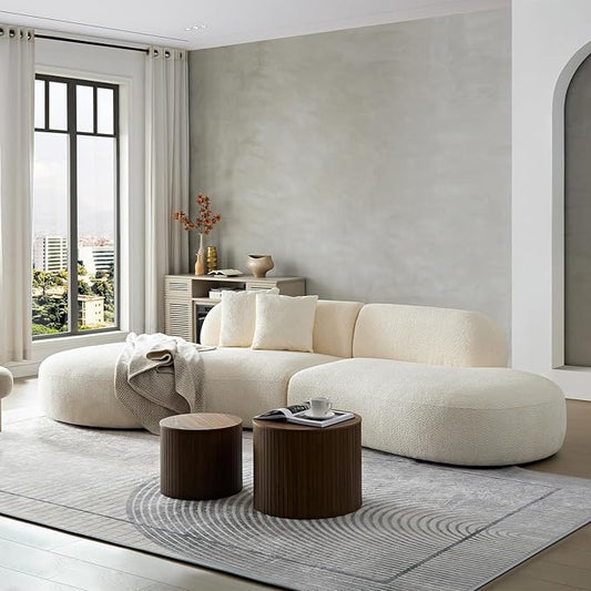 135.4" Oversized Curved Sofa, Modern Minimalist Comfy Sectional Couch, Upholsted Boucle Luxury Sofas Chaise, 6 Seater Modular Couches for Living Room Home Office Apartment(Left Facing,Beige)