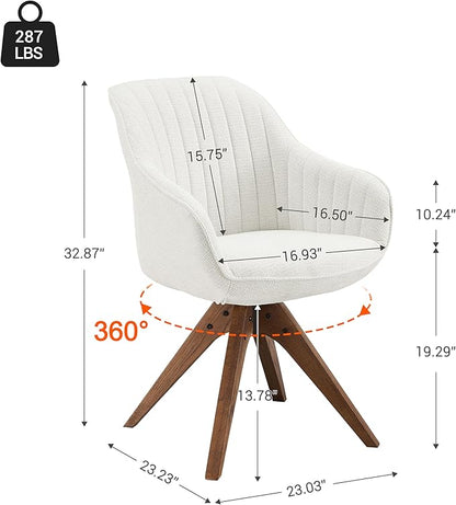 Zouron Mid Century Modern Accent Chair with Oak Wood Legs, Upholstered Swivel Chair No Wheels, Side Accent Armchair Vanity Chair for Small Space Home Office Living Room Bedroom, Ivory