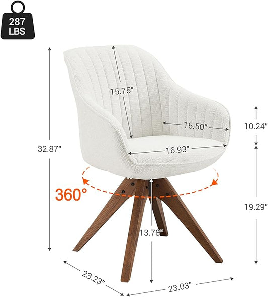 Zouron Mid Century Modern Accent Chair with Oak Wood Legs, Upholstered Swivel Chair No Wheels, Side Accent Armchair Vanity Chair for Small Space Home Office Living Room Bedroom, Ivory