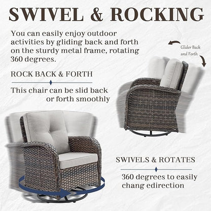 HUMMUH 7-Piece Patio Furniture Set with Fire Pit,Wicker Patio Sofa Set Outdoor Swivel Rocking Chairs with Ottomans for Backyard,Poolside,Deck