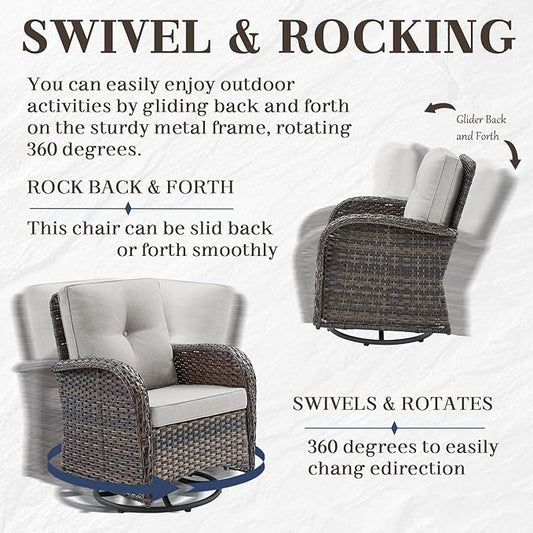 HUMMUH 7-Piece Patio Furniture Set with Fire Pit,Wicker Patio Sofa Set Outdoor Swivel Rocking Chairs with Ottomans for Backyard,Poolside,Deck