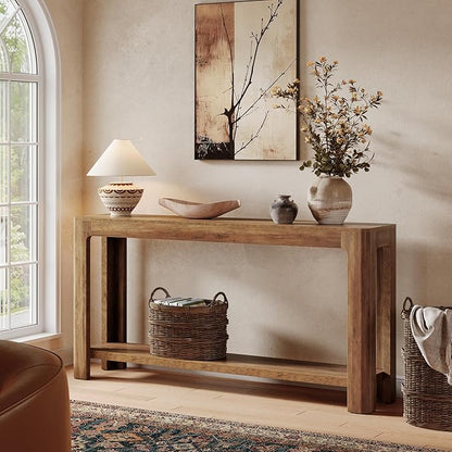 Tribesigns 63 Inch Entryway Console Table, 2-Tier Farmhouse Narrow Sofa Table Behind Couch, Accent Entrance Console Furniture for Entryway, Foyer, Hallway, Rustic Brown