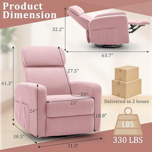 Power Swivel Recliner Chairs for Adults, Electric Glider Rocking Chair Nursery, Glider Recliner Nursery Chair with Classified Side Pocket, Nursery Rocking Chairs with USB and Type-C Ports