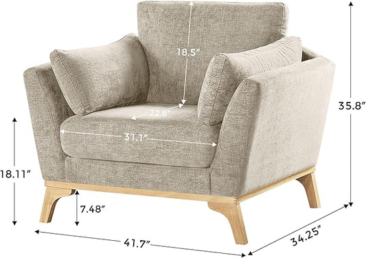 VANOMi Large-Sized Accent Chair, Thick Cushion Bedroom Reading Chair, Comfortable Living Room Single Sofa, Chenille Camel