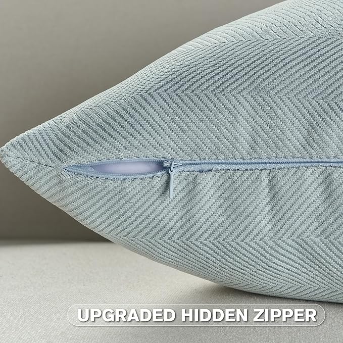 FUTEI Light Blue Chenille Throw Pillow Covers 12x20 Inch Set of 2,Soft Wide Chevron Textured Lumbar Pillow Cases,Farmhouse Home Decor for Couch Bed Living Room