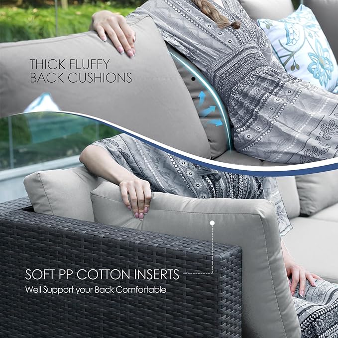 NICESOUL 18 Piece Patio Furniture Set with Fire Pit, Luxury Full Size Patio Sets with Fire and Matching Chaise Loungers, Extra Large 14-Seater Outdoor Seating Sectional Comfy Wide Deep High Back, Grey