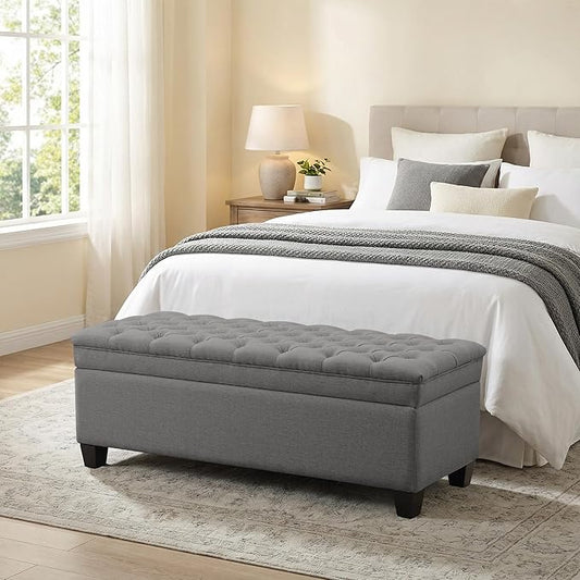 50" Storage Ottoman Bench, Rectangular End of Bed Storage Bench, Upholstered Large Fabric Tufted Ottoman with Storage for Living Room, Bedroom, Entryway,Dark Gray