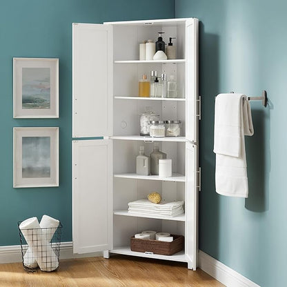 Crosley Furniture Savannah Traditional Corner Pantry Storage Cabinet with Shelves, Kitchen, Dining, Laundry, White