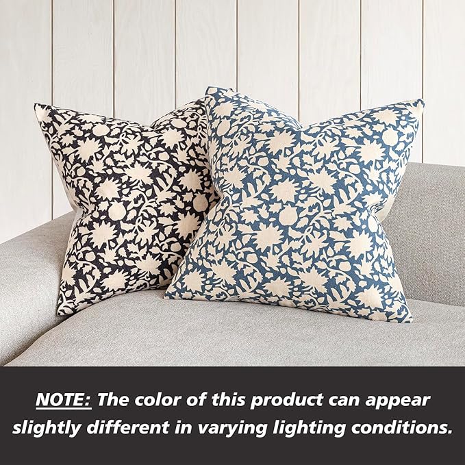 Foindtower Set of 2 Decorative Neutral Floral Throw Pillow Covers Accent Farmhouse Cushion Covers Boho Vintage Pillowcase for Couch Sofa Bedroom Living Room Home Decor18×18 Inch,Black