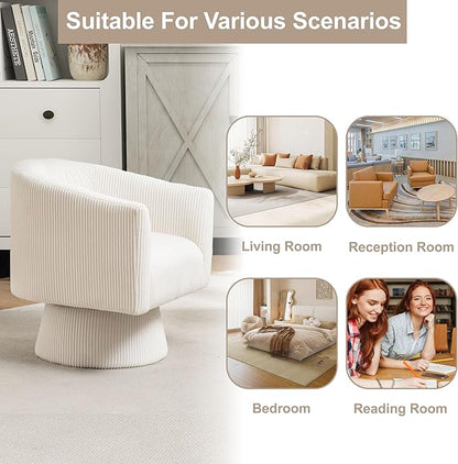 Swivel Accent Chair, Modern 360° Swivel Barrel Chair, Corduroy Upholstered Single Sofa for Living Room, Bedroom(Beige)
