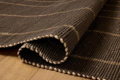 Loloi Leanne Ford Weatherstaff Collection WTS-01 Espresso/Natural 7'-9" x 9'-9" Area Rug Jute, Striped, Neutral, Living Room, Bedroom, Dining Room
