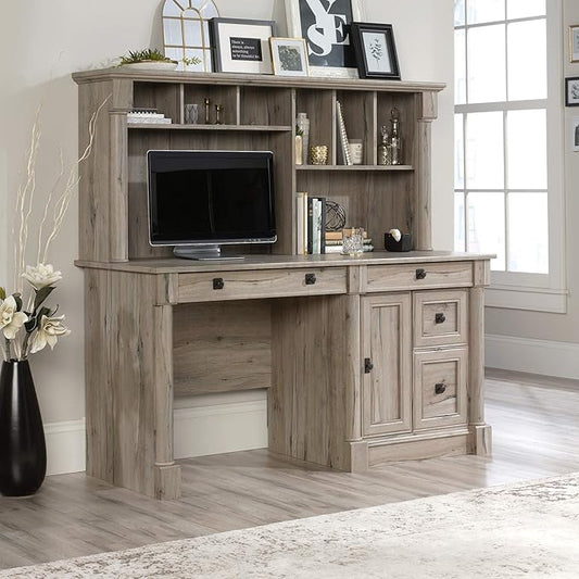 Sauder Palladia Computer Desk with Hutch, Home Office Desk with Drawers, File Cabinet Storage Drawer, Cable Management, Keyboard Tray, in Split Oak Finish