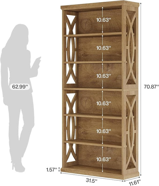 Tribesigns 6-Tier Bookshelf, 71 Inches Tall Freestanding Bookcase, Large Industrial Bookshelves Display Shelves, Wooden Book Shelf for Home Office, Living Room, Bed Room, Natural