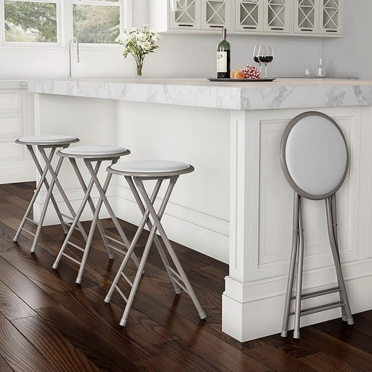 Lavish Home Set of 4 Counter Height Bar Stools - 24-Inch Backless Folding Chairs with 225lb Capacity for Kitchen, Rec Room, or Game Room (White)
