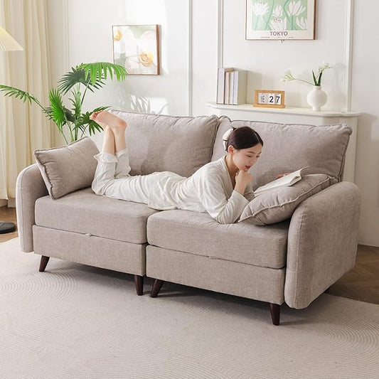 73'' Loveseat Sofa with All Seats Storage, Modular Sectional Couch with Deep Seat,Oversized Comfy Couch with 7.8'' Cushion for Living Room,Bedroom,Velet,Khaki