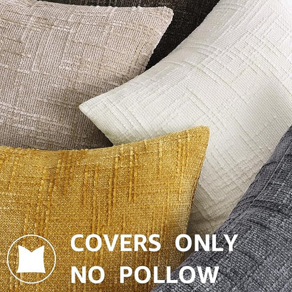 decorUhome Mustard Yellow Chenille Throw Pillow Covers 18x18 Set of 2 Thick Textured Slubby Couch Pillow Covers Farmhouse Accent Modern Neutral Decorative Pillow Cases for Bed Sofa Living Room