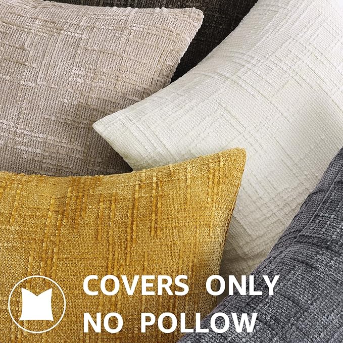 decorUhome Dark Brown Chenille Throw Pillow Covers 24x24 Set of 2 Thick Textured Slubby Couch Pillow Covers Farmhouse Accent Modern Neutral Decorative Pillow Cases for Bed Sofa Living Room