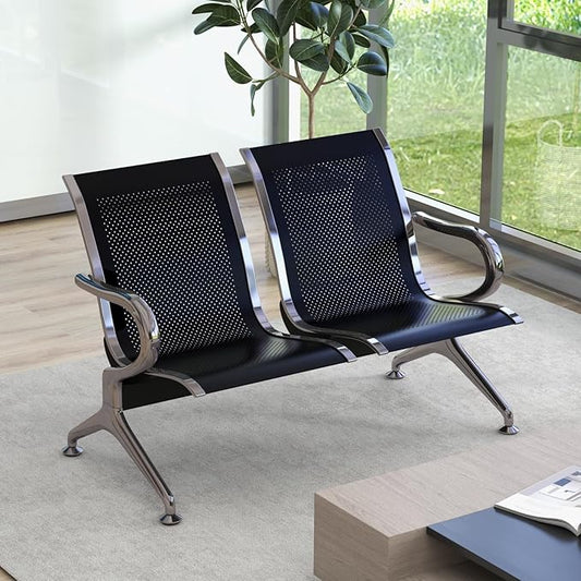 Kinsuite Reception Room Chair - 2 Seat Metal Waiting Room Chairs, Office Guest Chairs & Reception Seat for Office Bank, Hospital, Airport, Black