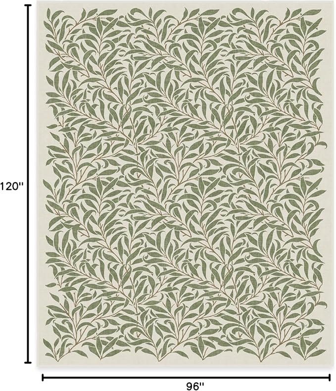 RUGGABLE x Morris & Co Machine Washable Area Rug – Pure Willow Boughs Green 8x10, Stain-Resistant, Non-Slip – Large Rugs for Living Room, Bedroom, Hallway, Entryway & Office–with Cushioned Pad