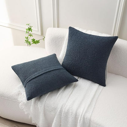 FUTEI Pack of 2 Haze Blue Decorative Throw Pillow Covers 26x26 Inch Soft Cozy Solid Boucle Textured Euro Pillow Shams,Modern Home Decor for Couch Bed Living Room