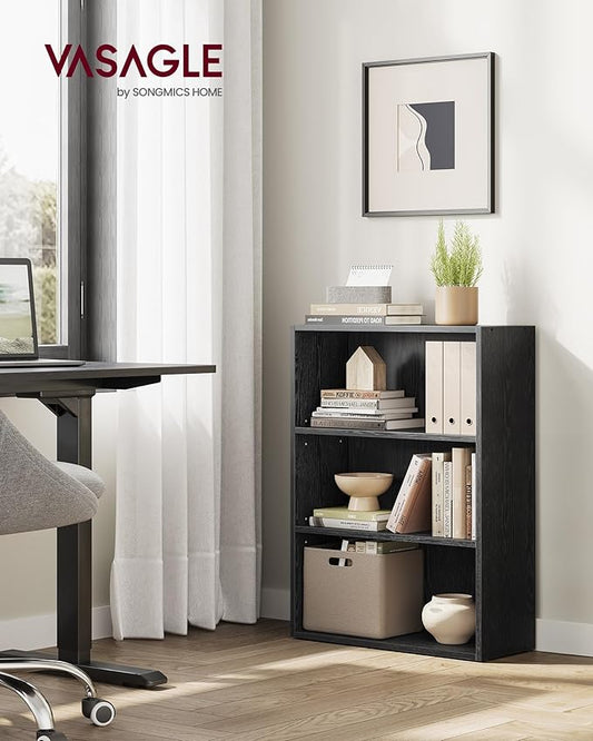 VASAGLE Set of 2 Bookshelves, 23.6 Inches Wide, 3-Tier Open Bookcases with Adjustable Storage Shelves, Floor Standing Units, Ebony Black ULBC163T56-2