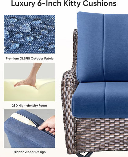 Luxury 24x24x6 Inch Kitty Patio Sofa Cushions Set of 3 - Memory Foam Deep Seat Water-Resistant Patio Cushion for Dining Rocking Swivel Chairs Loveseat Sectional Couch - Navy Blue