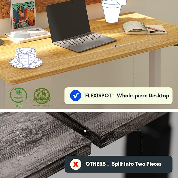 FLEXISPOT EN1 One-Piece Standing Desk 40 x 24 Inches Height Adjustable Desk Electric Sit Stand Up Desk Home Office Desks Computer Workstation (White Frame + Maple Desktop)