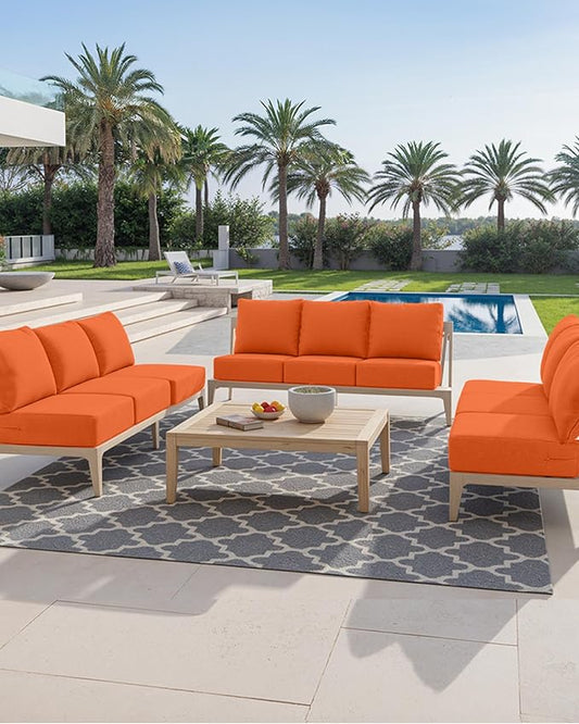 Luxury 24x24x6 Inch Outdoor Seat Cushions - Set of 2 Water Resistant Patio Chair Replacement Cushion for Porch Set Rattan Dining Rocker Glider Chairs Loveseat Couch Sectional Sofa - Orange