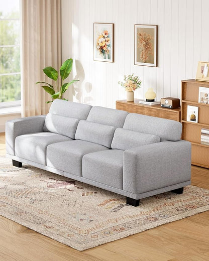 Marsail 89" Sofa, 3 Seater Couch for Living Room, Modern Sofa with Deep Seats Supportive Cushion and Wide Armrests, Easy to Clean with Removable Covers, Linen Fabric, Grey