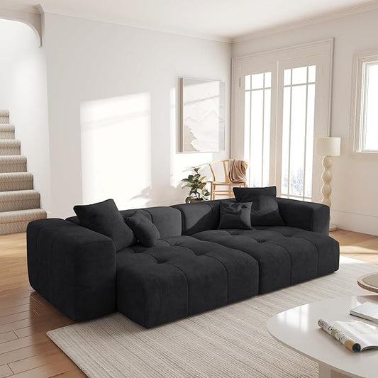 WJShome Modular Sectional Sofa,140inch Cloud Couch Deep Seat Sectional Couches for Living Room,Modern Linen Upholstered Loveseat Couch with Pillow for Home,Black