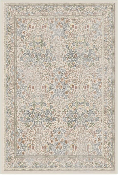 RUGGABLE x Morris & Co Washable Area Rug – Blackthorn Ivory Blue 4x6, Stain-Resistant, Non-Slip – Medium Machine Washable Rugs for Living Room, Bedroom, Hallway, Entryway & Office–with Standard Pad