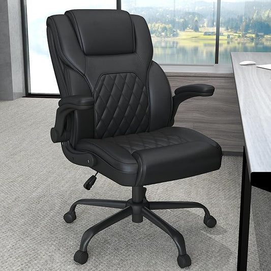 AnyGod Executive Office Chair, Comfy Ergonomic Computer Desk Chairs with Flip-up Armrests, Lumbar Support, High Back, 360° Swivel and Rocking Function for Home Office