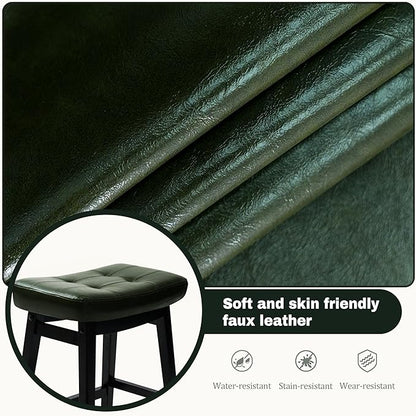 Counter Height Bar Stools Set of 6 for Kitchen Counter Farmhouse Modern Barstools with Faux Leather Upholstered Backless Seat and Solid Wood Legs 24 inch Bar Chairs, Green + Black