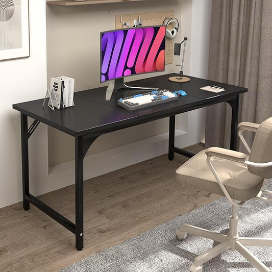 55inch Computer Desk with Deeper Carbon Fiber Desktop, Gaming Office Desk with Sturdy Metal Frame,Home Office Desk for Gaming, Working, Studying, Black