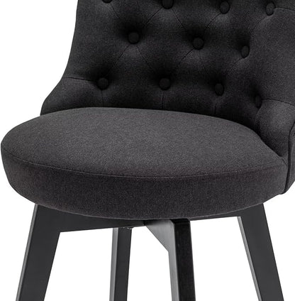 MINCETA Set of 4 Upholstered Bar Stools - 26 Inch Swivel Counter Height Stools with Low Tufted Back, Footrest & Performance Fabric - Round Seat for Kitchen Island & Home Bar Black