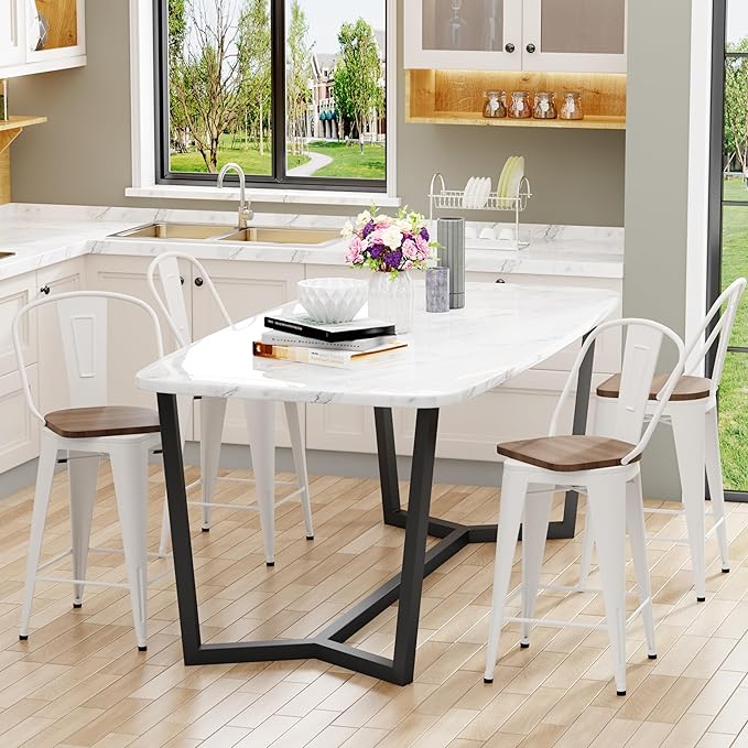 Aklaus Swivel Metal Bar Stools with Backs Counter Stools Set of 4 Counter Height Stools High Back Bar Chairs 24 Inch Barstools Farmhouse White Cream