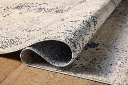 Loloi Teagan Collection TEA-07 Natural/Denim 6'-7" x 9'-2" Area Rug, Large, Soft Neutral Rug, High-Traffic for Living Room, Bedroom, Home Office, Dining Area