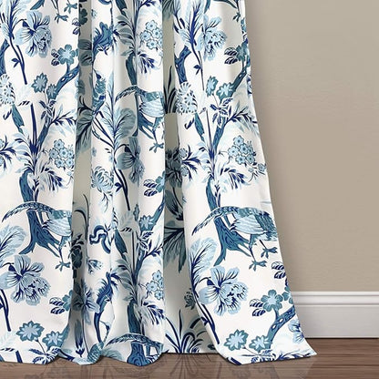 Lush Decor Dolores Light Filtering Window Panels, Pair, 52" W x 95" L, Blue - Floral Curtains for Bedroom - Vintage Curtains - Coquette Room Decor