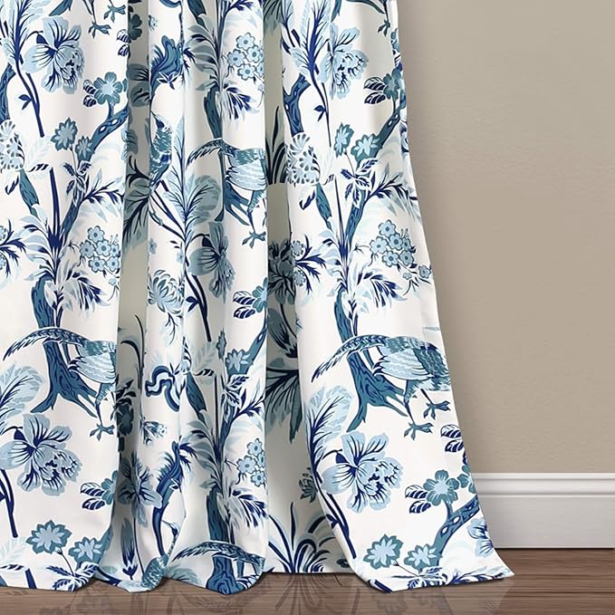 Lush Decor Dolores Light Filtering Window Panels, Pair, 52" W x 108" L, Blue - Floral Curtains for Bedroom - Vintage Curtains - Coquette Room Decor