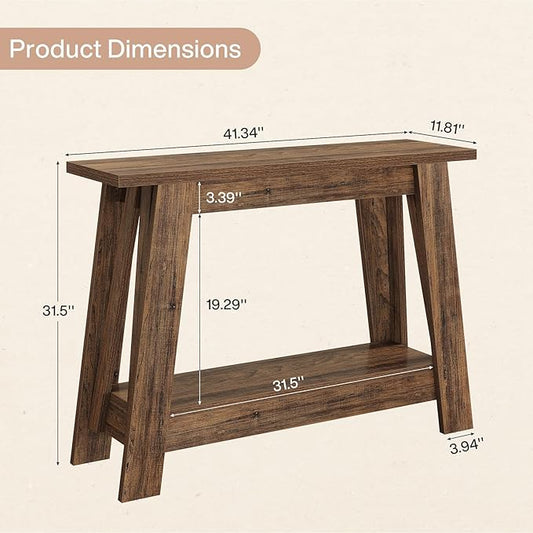 Tribesigns 41.3" Farmhouse Console Table, 2-Tier Wooden Entryway Table with Storage, Rustic Narrow Behind Couch for Living Room, Hallway, Foyer, Rustic Brown