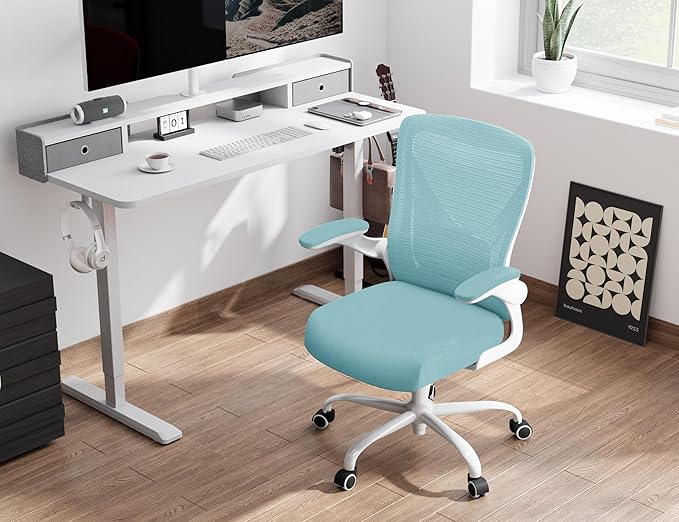 Office Chair - Ergonomic Desk Chair with Adjustable Lumbar Support, Mesh Computer Chair, Executive Office Chairs for Adults, Wide Seat Office Chair Back Support for Tall Men (Lake Blue)