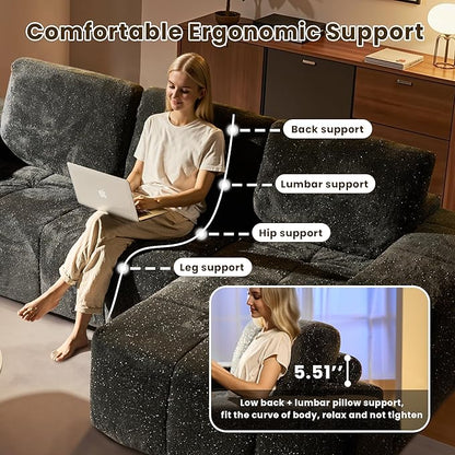 114" Glitter Cloud Sectional Couch with L-Shape Chaise & Ottoman, Modern Boneless Couches for Living Room, Fluffy Tufted Deep Seat Modular Sofa No Assembly (Gray Sparkly Velvet,Right Facing)