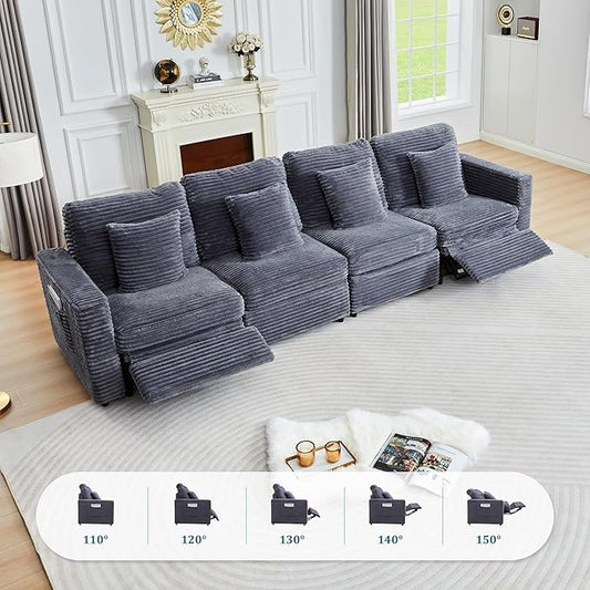 ORRD Modern Armless Power Recliner Sofa Seat for Modular Sectional Couch for Living Room-Blue Grey