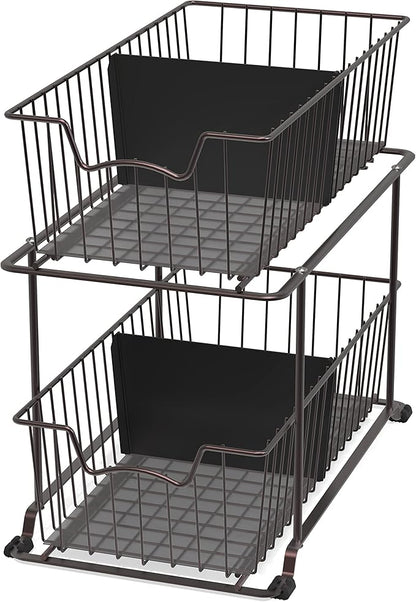 SimpleHouseware 2 Tier Cabinet Wire Basket Drawer Organizer, Brown