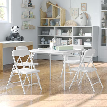 Flash Furniture Mindy Kids 5-Piece Folding Square Table and Chairs Set for Daycare and Classrooms, Children's Activity Table and Chairs Set, White