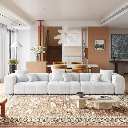 JACH 144 Inch Modular Sofa, Mid Century Modern Extra Deep Corner Seat Couch, 3-Seater Sofas for Living Room, Sectional Couches, Cozy Sofa for Apartment, Living Room (Linen Fabric, White)