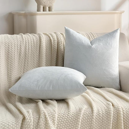 FUTEI Light Blue Velvet Throw Pillow Covers 16x16 Inch Set of 2,Soft Embossed Leaf-Relief Textured Cushion Cases,Natural Home Decor for Couch Living Room